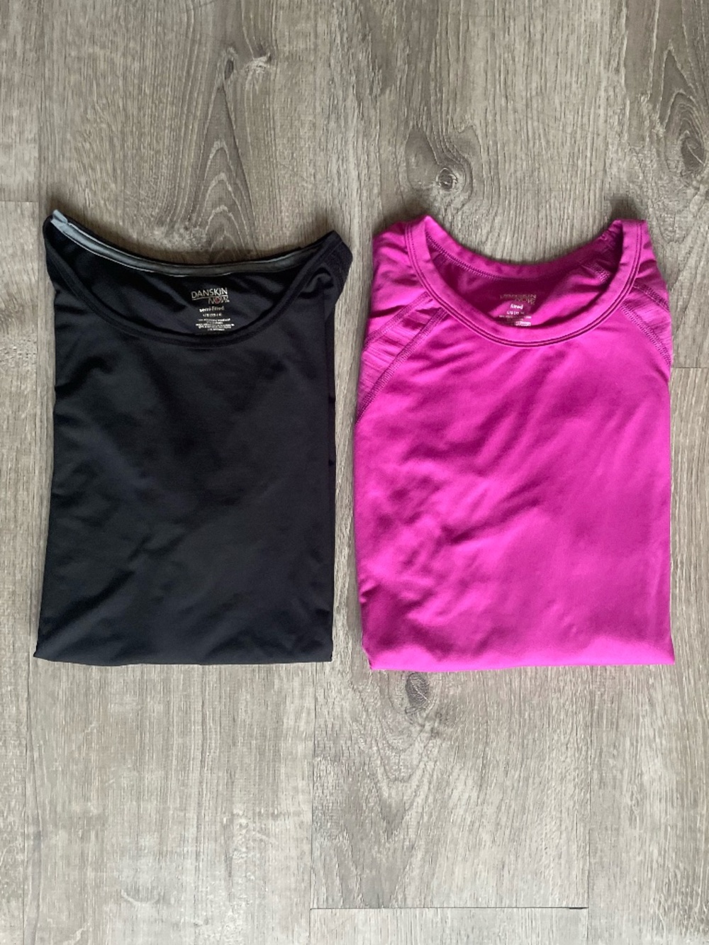 Lot of 2 Danskin Now Activewear Workout Tops - Size L (12-14) - Black & Magenta